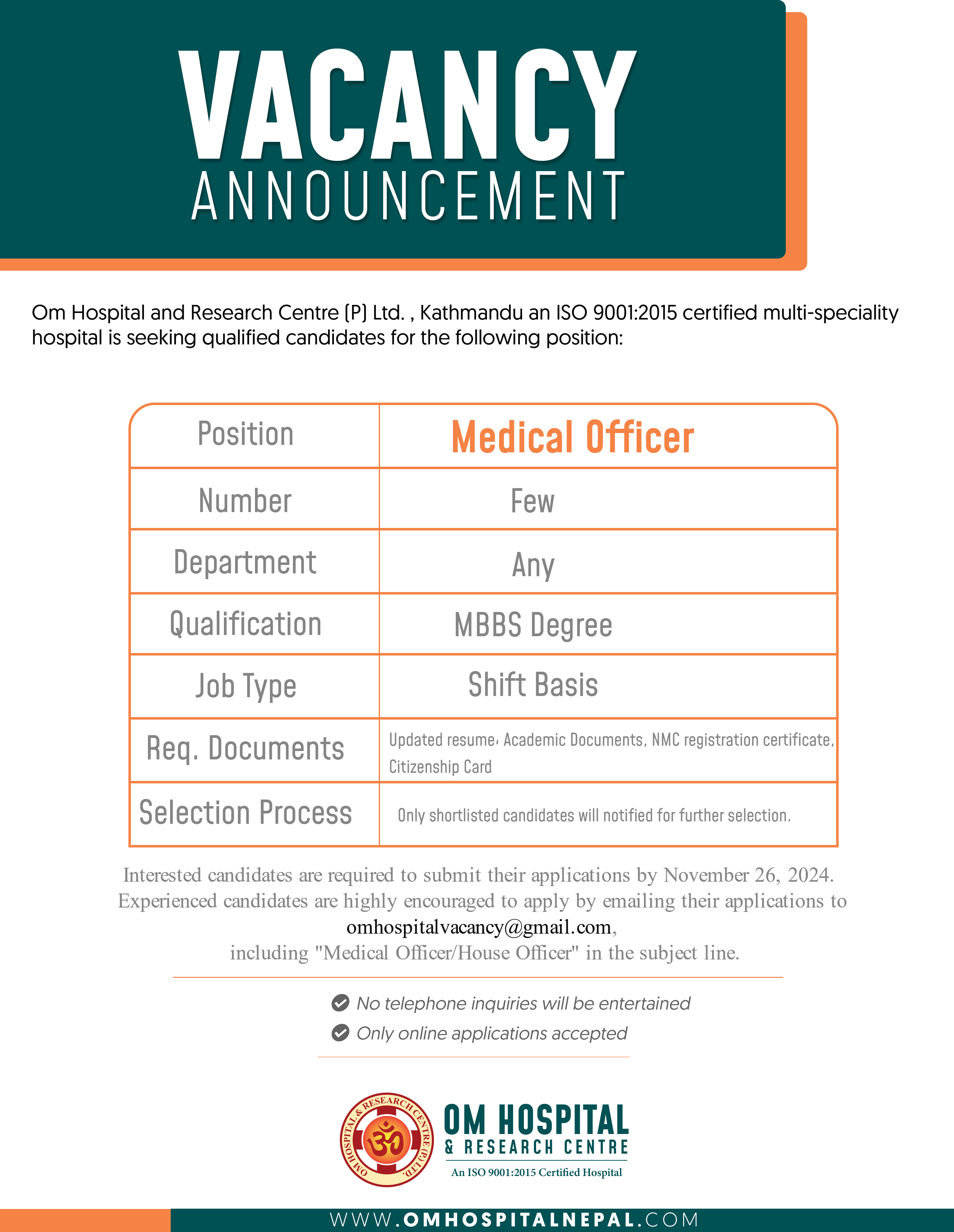 Vacancy Announcement Medical Officer